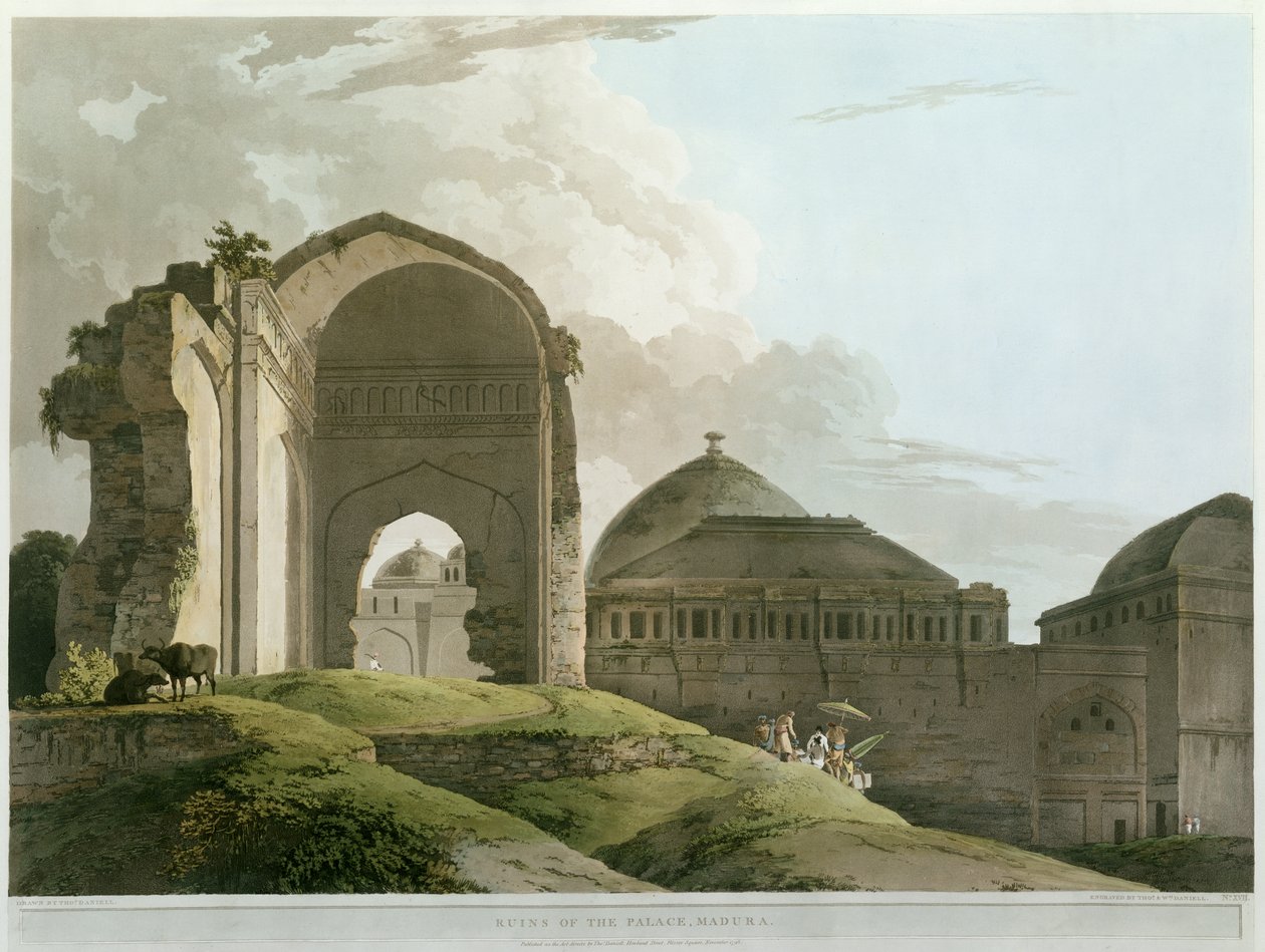 Ruinen des Palastes in Madurai, graviert von Thomas und William (1769-1837) Daniell, veröffentlicht 1798 von Rev. Edward Thomas Daniell