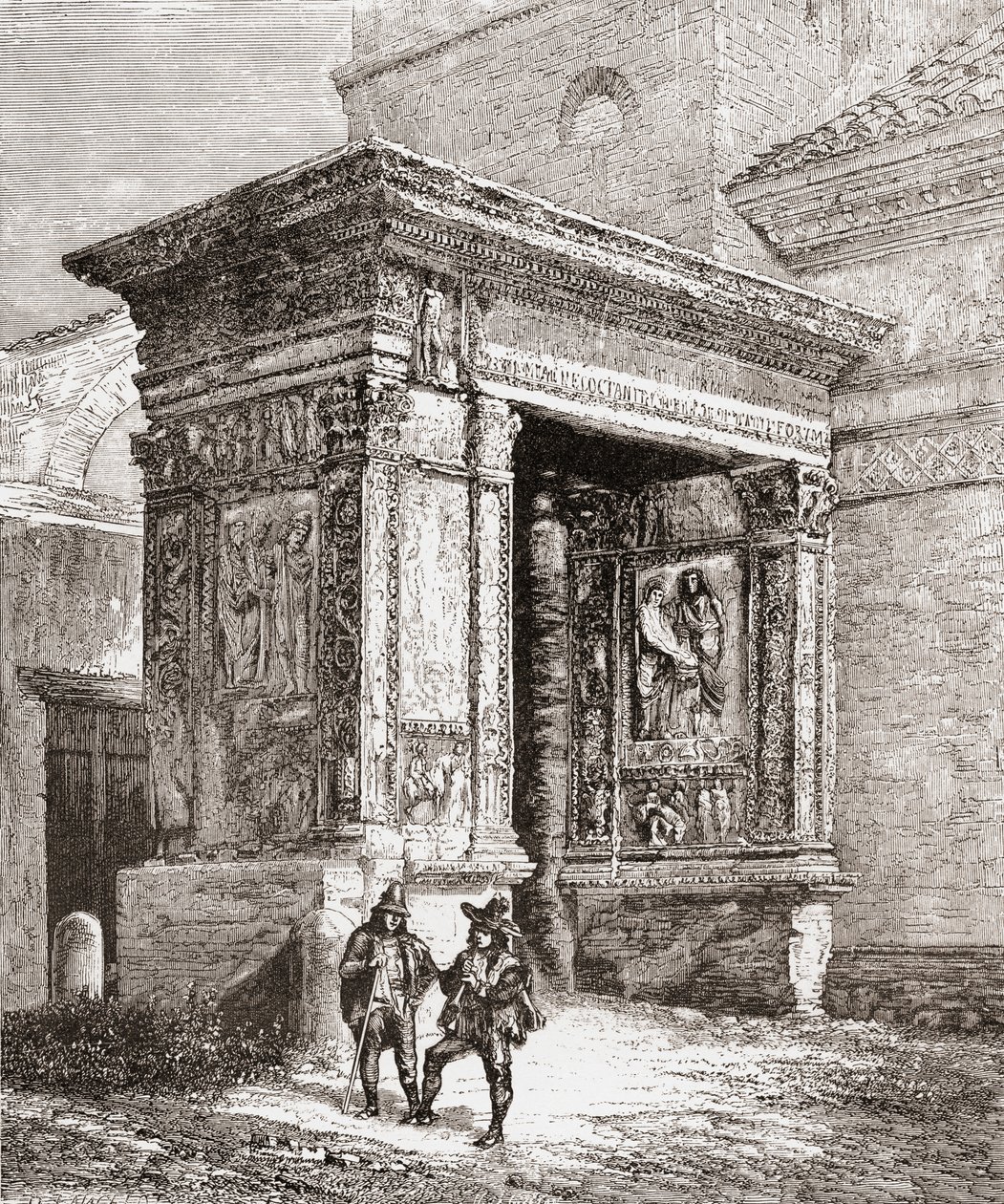 Der Arcus Argentariorum in der Westmauer der Kirche San Giorgio al Velabro, Rom, Italien im späten 19. Jahrhundert. Aus Italienische Bilder von Rev. Samuel Manning, veröffentlicht um 1890. von Reverend Samuel Manning