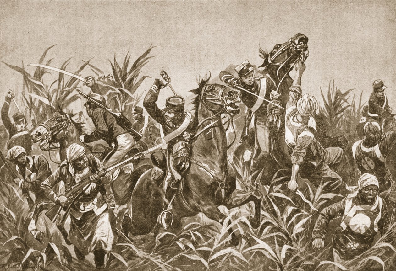 Die Kämpfe um Tientsin: Angriff der japanischen Kavallerie, Illustration aus 