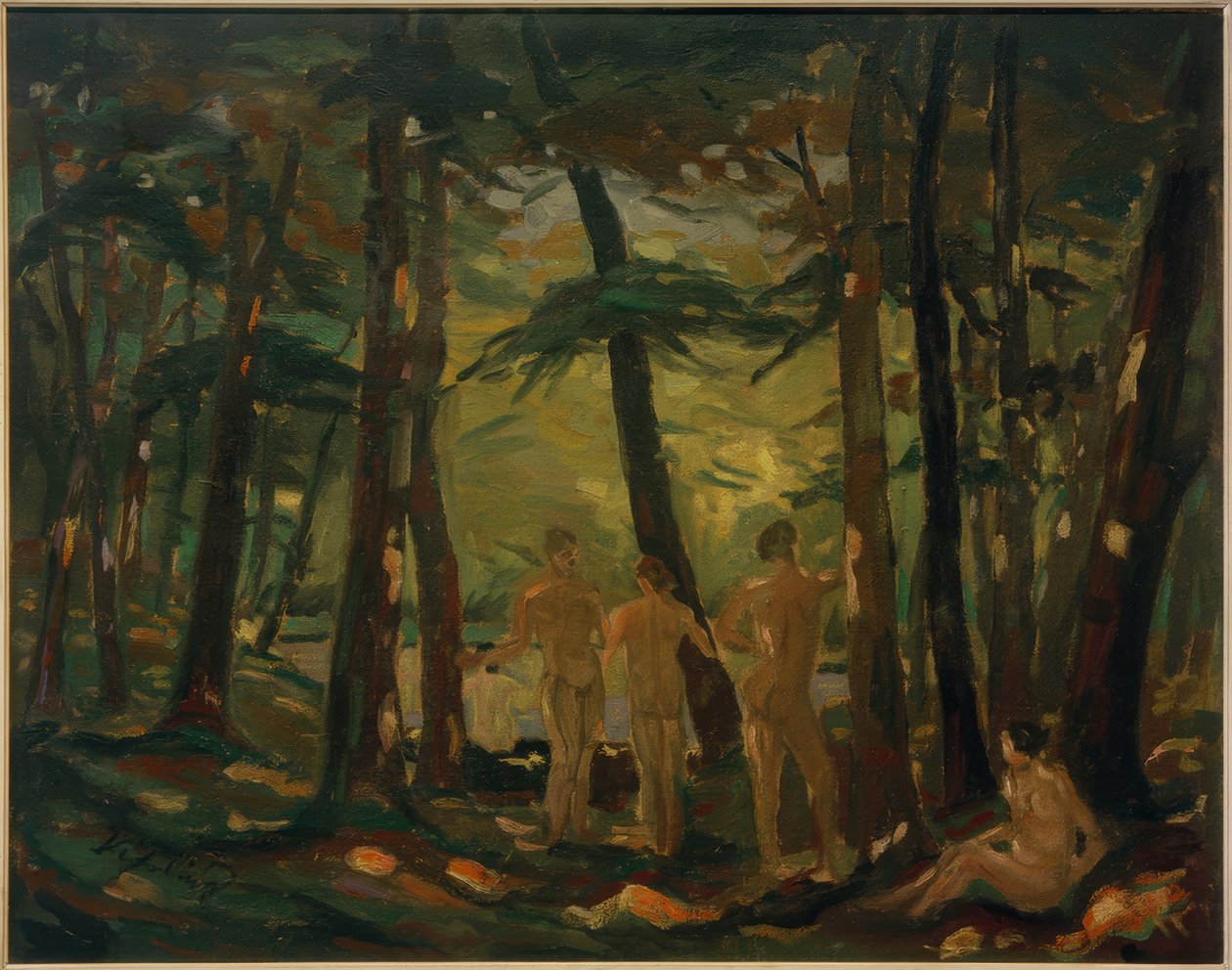 Waldlandschaft mit Badenden von Richard Kissling