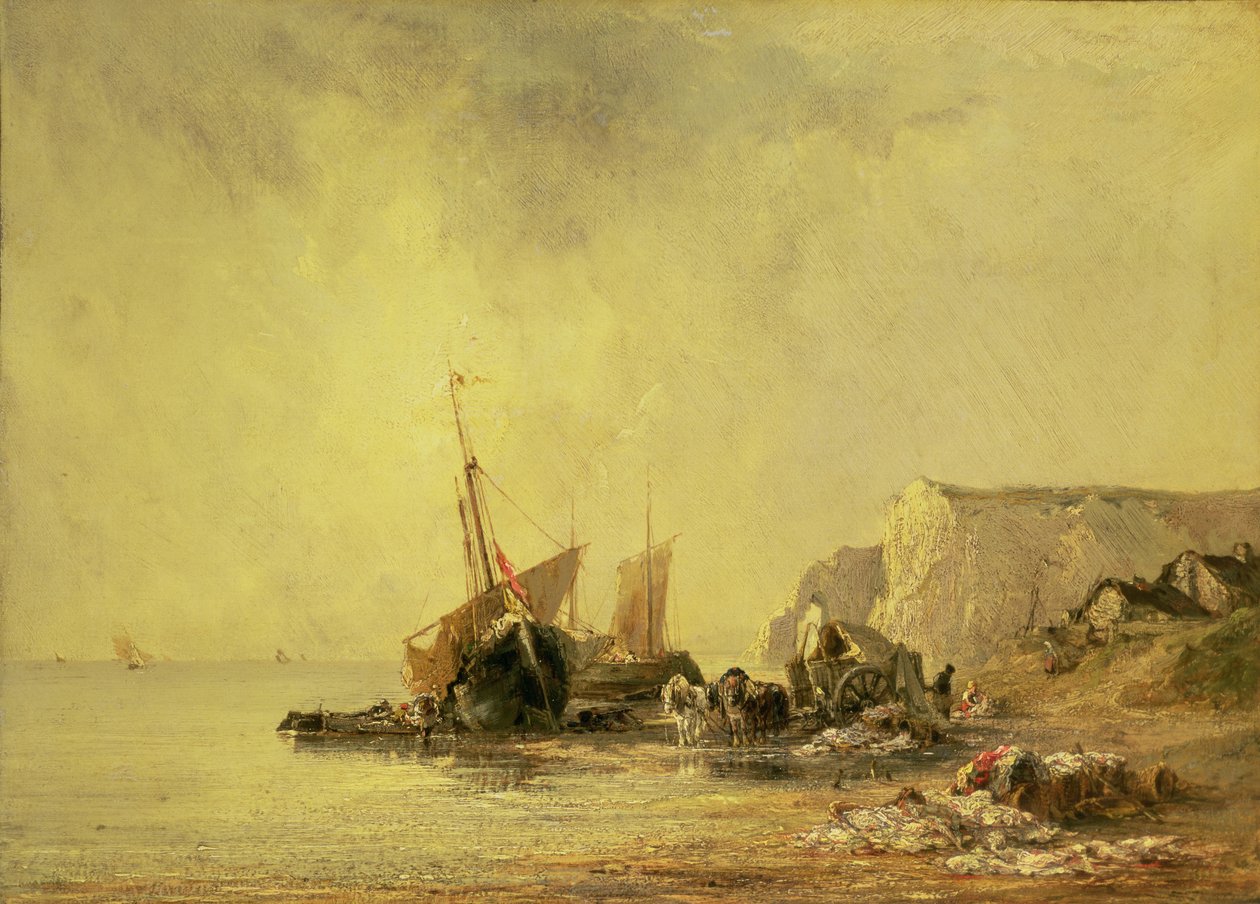 Boote an der Küste der Normandie, ca. 1823 von Richard Parkes Bonington