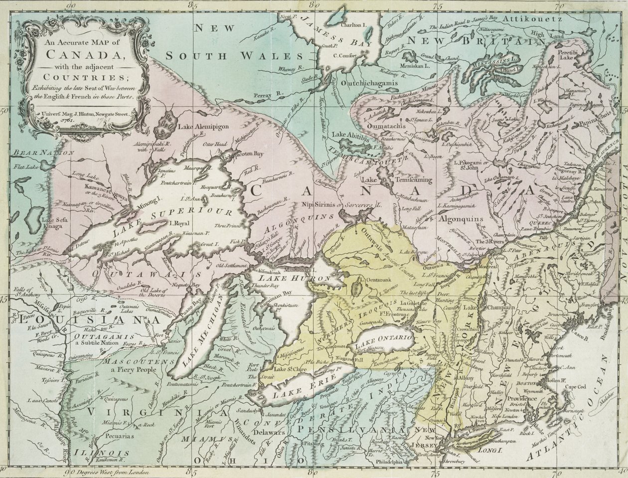 Eine genaue Karte von Kanada und den angrenzenden Ländern, 1761 von Richard William Seale