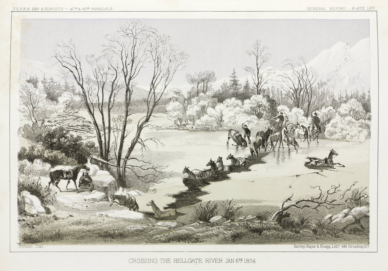 Überquerung des Hellgate River, Montana, USA, 6. Januar 1854 von John Pardon