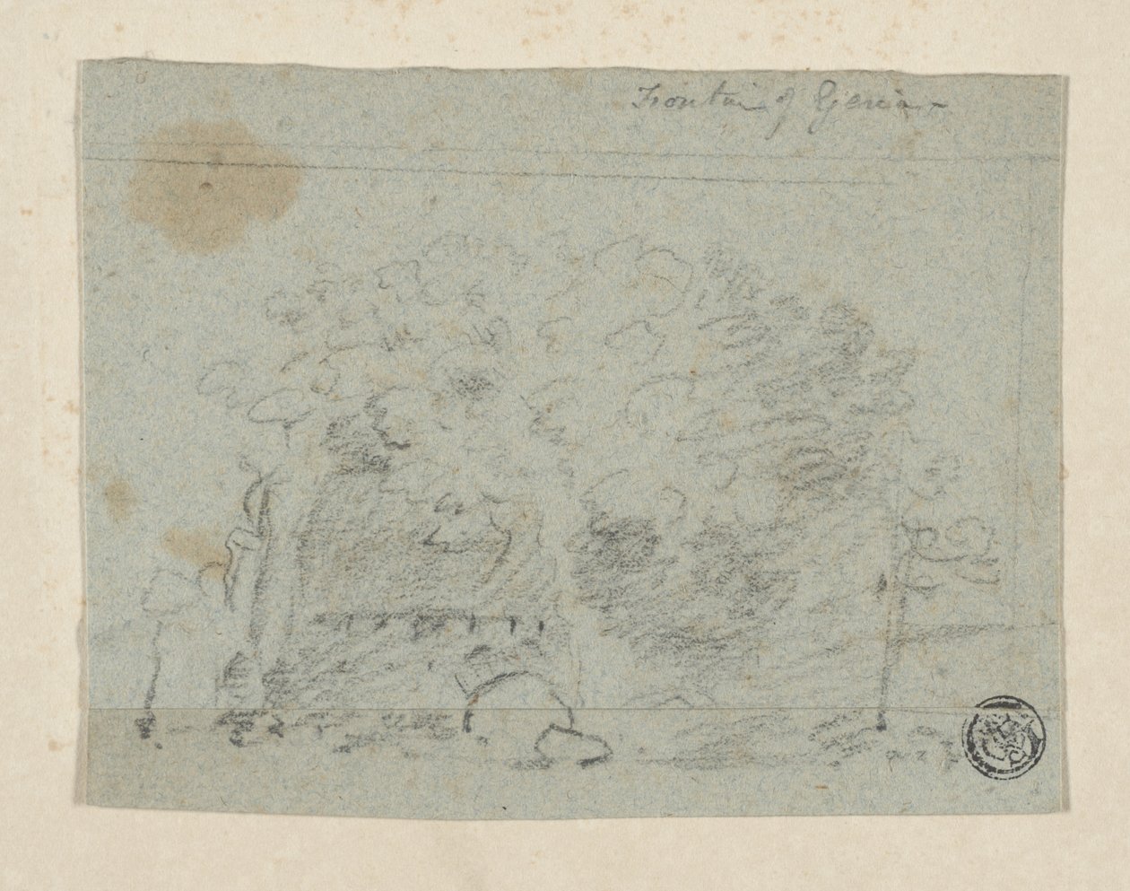 Skizze von Bäumen in der Nähe einer Brücke von Richard (attr.to) Wilson