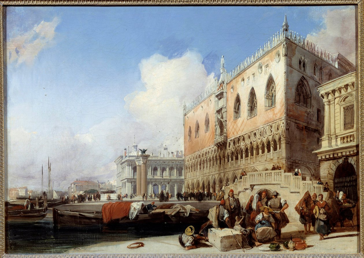 Ansicht von Venedig, der Quai des Schiavoni und der Dogenpalast. Gemälde von Richard Bonington (1801-1828) 1827 von Richard Bonington
