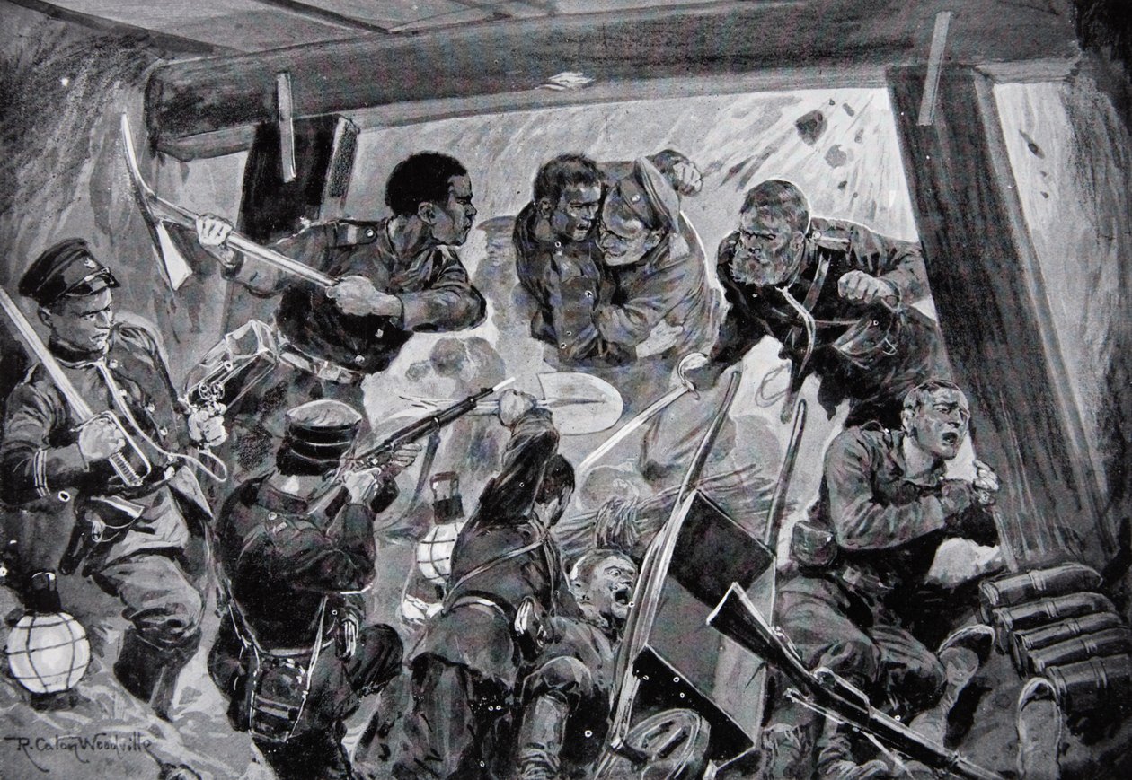 Der Russisch-Japanische Krieg: ein Nahkampf in den Erdwerken von Port Arthur, Illustration aus 