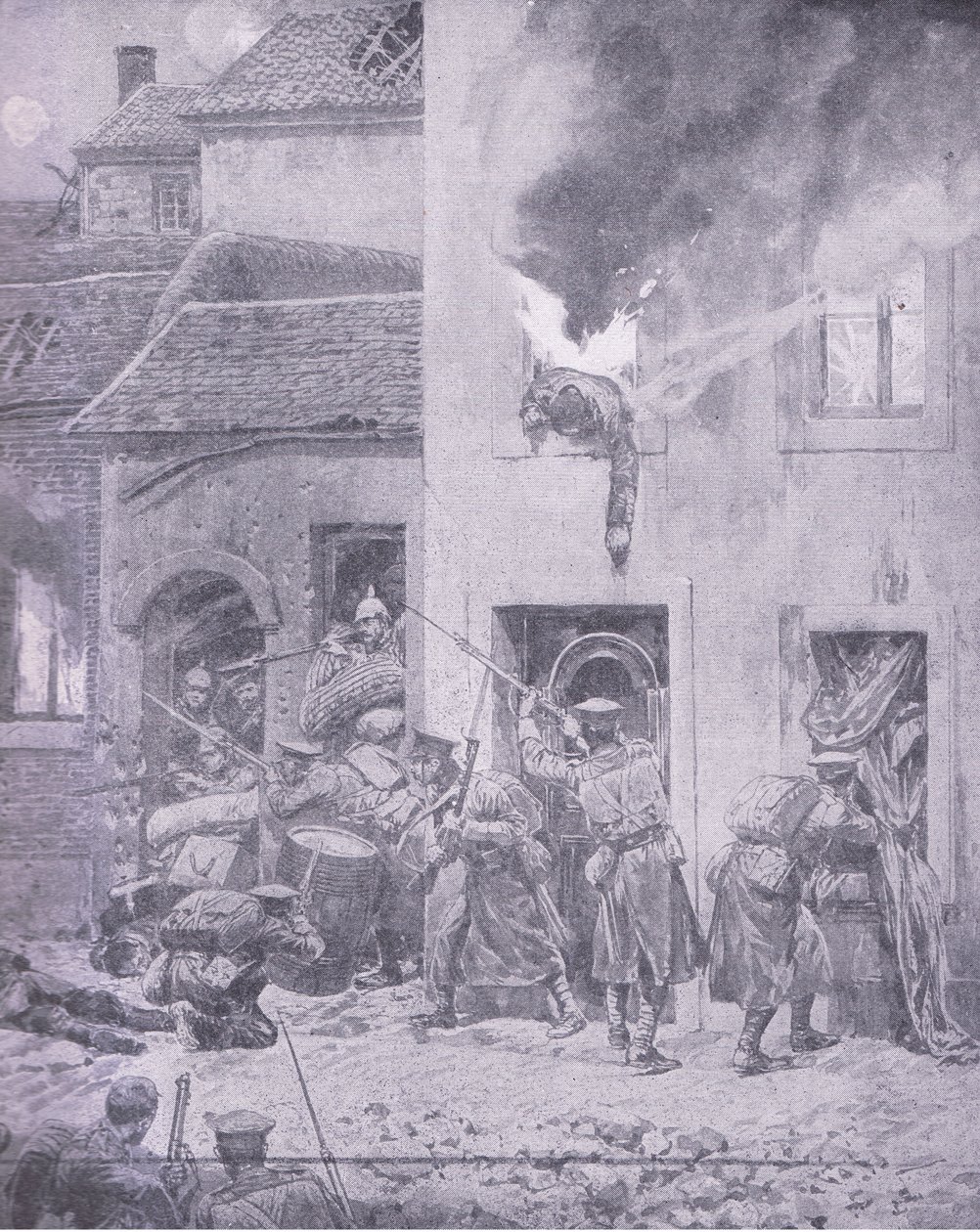 Im Kampf mit dem Feind: Häuserkampf in Ypern, aus Geschichte des Großen Krieges Band 3, veröffentlicht von Waverley Book Co Limited, ca. 1920 von Richard Caton Woodville