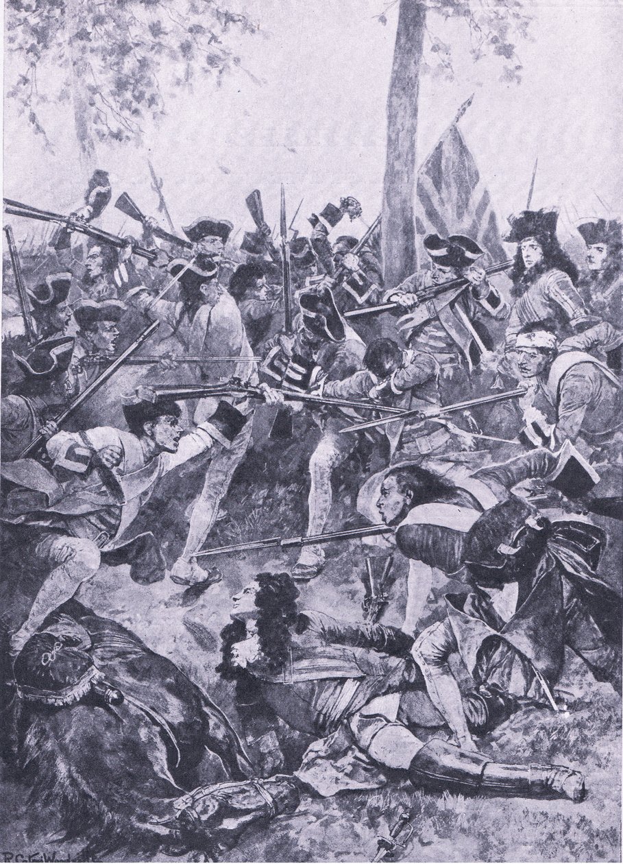 Schlacht von Ramillies, 23. Mai 1706: Der Angriff des irischen Regiments, Illustration aus Britische Schlachten zu Land und zu Wasser, 1915 von Richard Caton Woodville junior