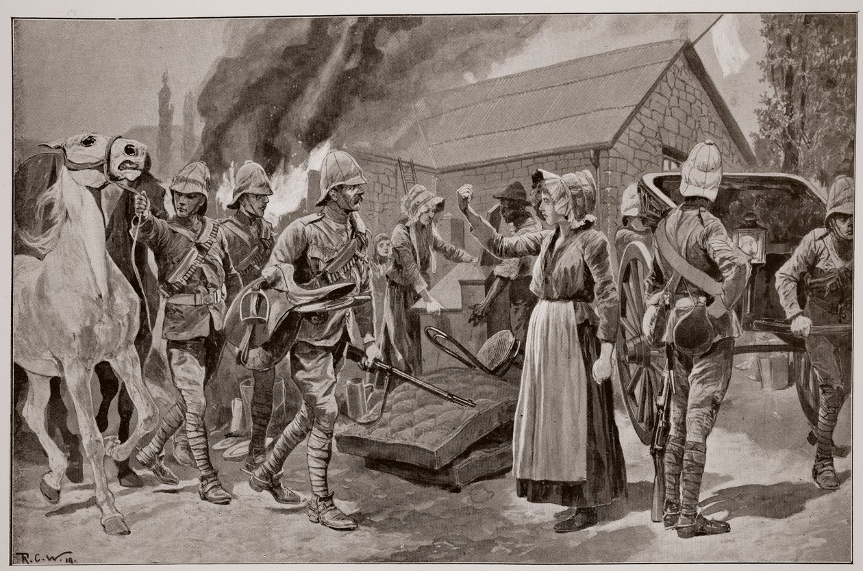 Das Abbrennen des Bauernhofs eines verräterischen Bürgers, nach einer Skizze von Melton Prior (1845-1910) von Richard Caton Woodville junior