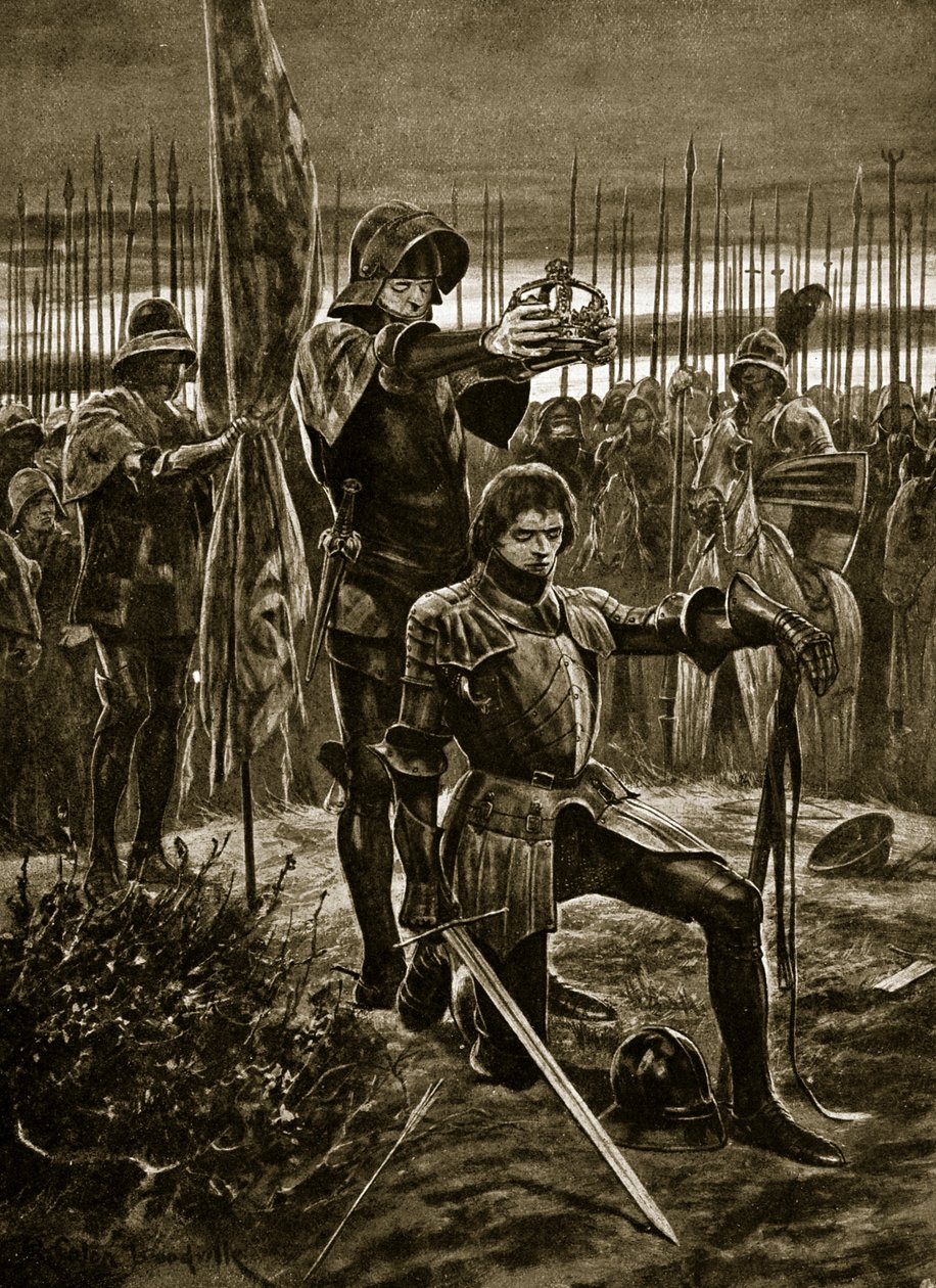 Heinrich VII. wird in Bosworth gekrönt, Illustration aus 