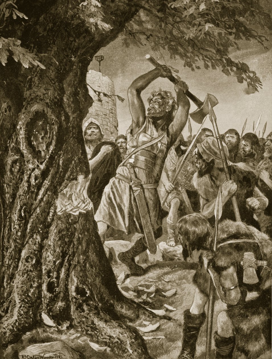 Malachy fällt den Munster Krönungsbaum im Jahr 982, Illustration aus 