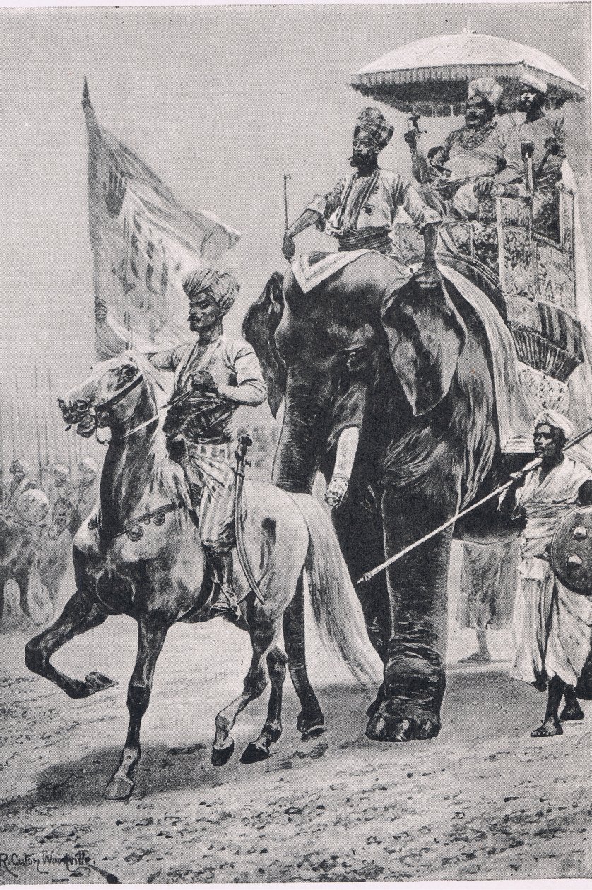 Suraj-ud-Daula bei Plessey, 23. Juni 1757, Illustration aus Britische Schlachten zu Land und zu Wasser, 1915 von Richard Caton Woodville junior
