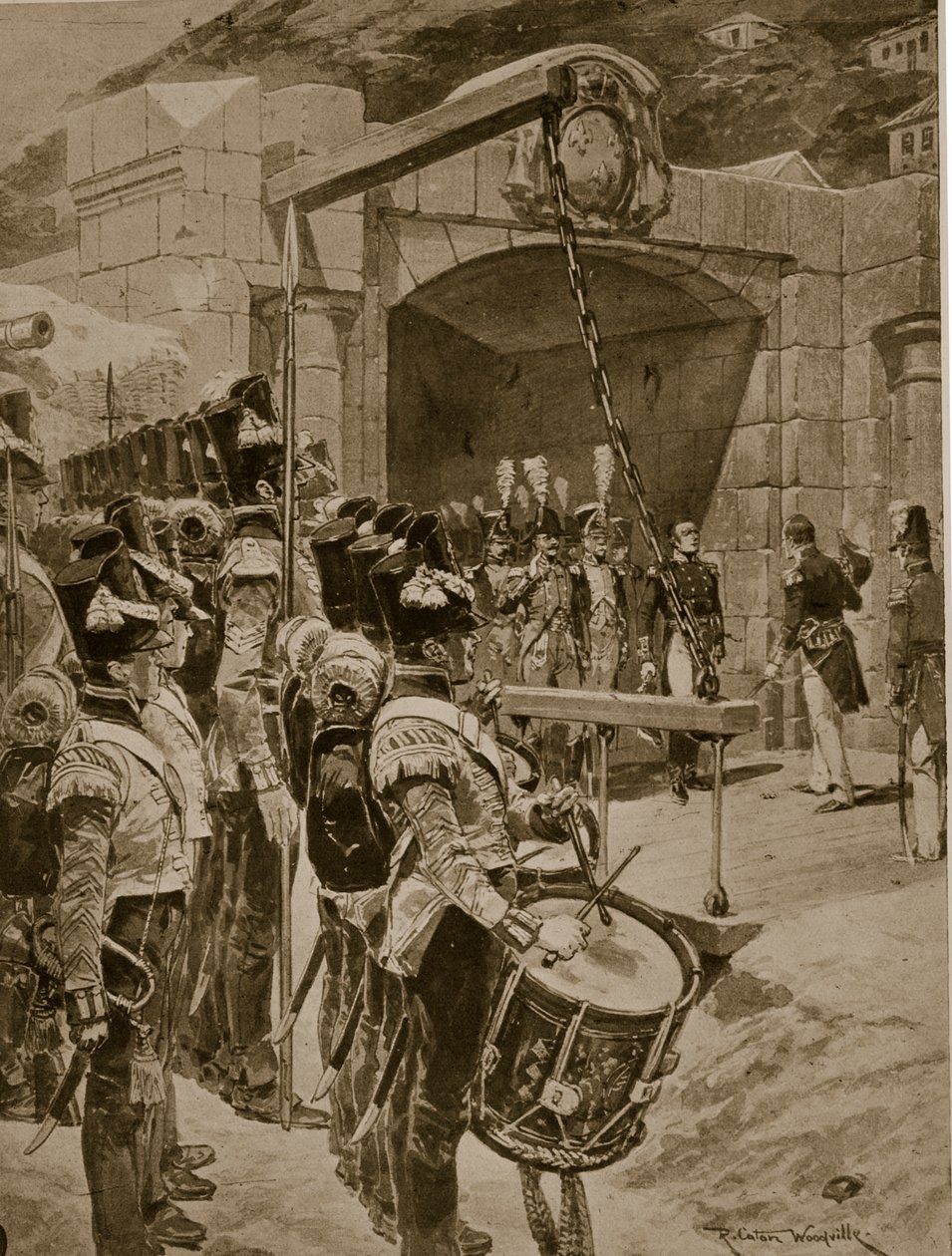 Die Kapitulation der Insel Mauritius an die Briten im Jahr 1810, Illustration aus 