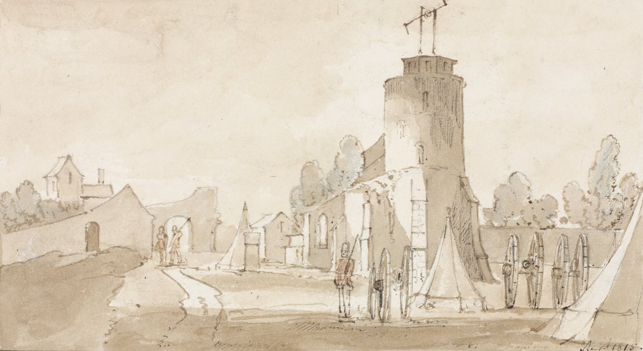 Mont St. Jean, das Dorf der Schlacht von Waterloo, südlich von Brüssel, 1815 von Richard Colt Hoare