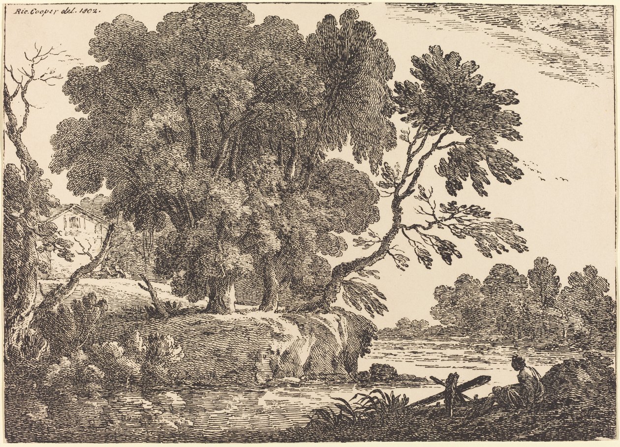 Landschaft mit Baumgruppe umgeben von Wasser von Richard Cooper II