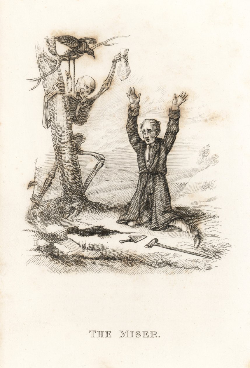 Das Skelett des Todes und der Geizhals (1827, Gravur) von Richard Dagley