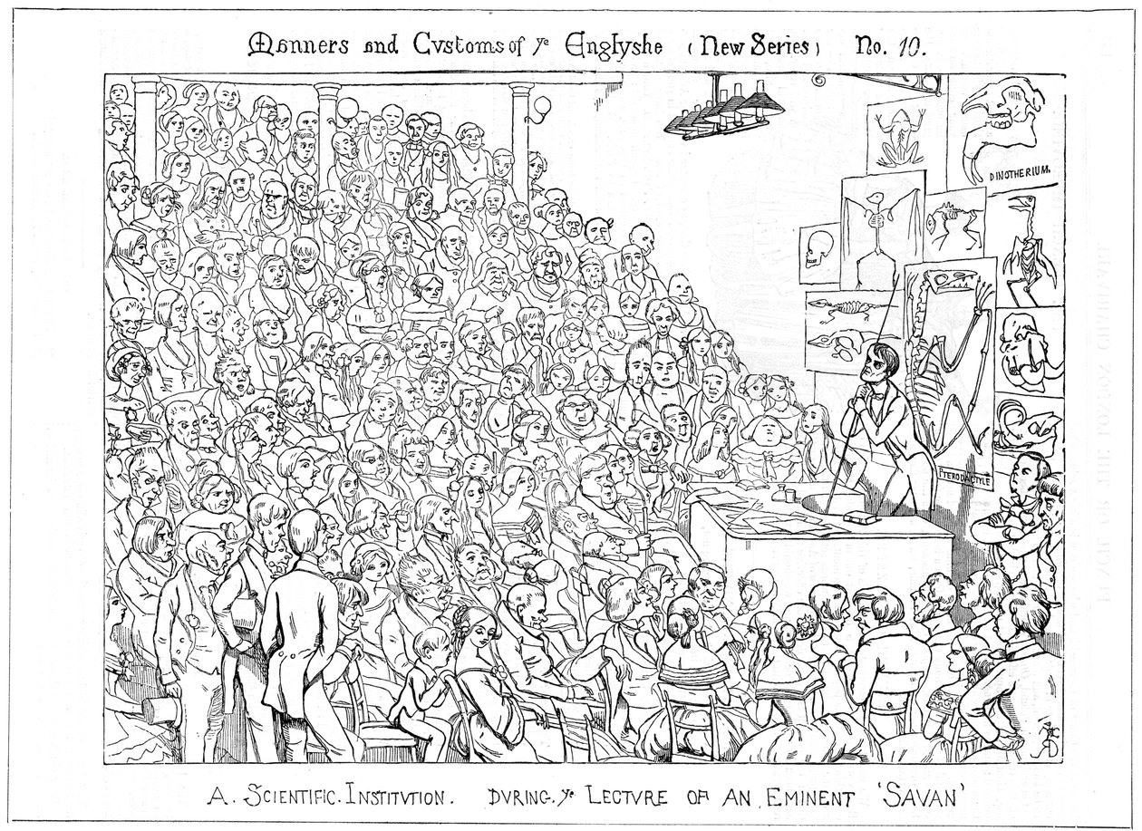 Eine wissenschaftliche Institution. Während des Vortrags eines berühmten Gelehrten, 1849 von Richard Doyle