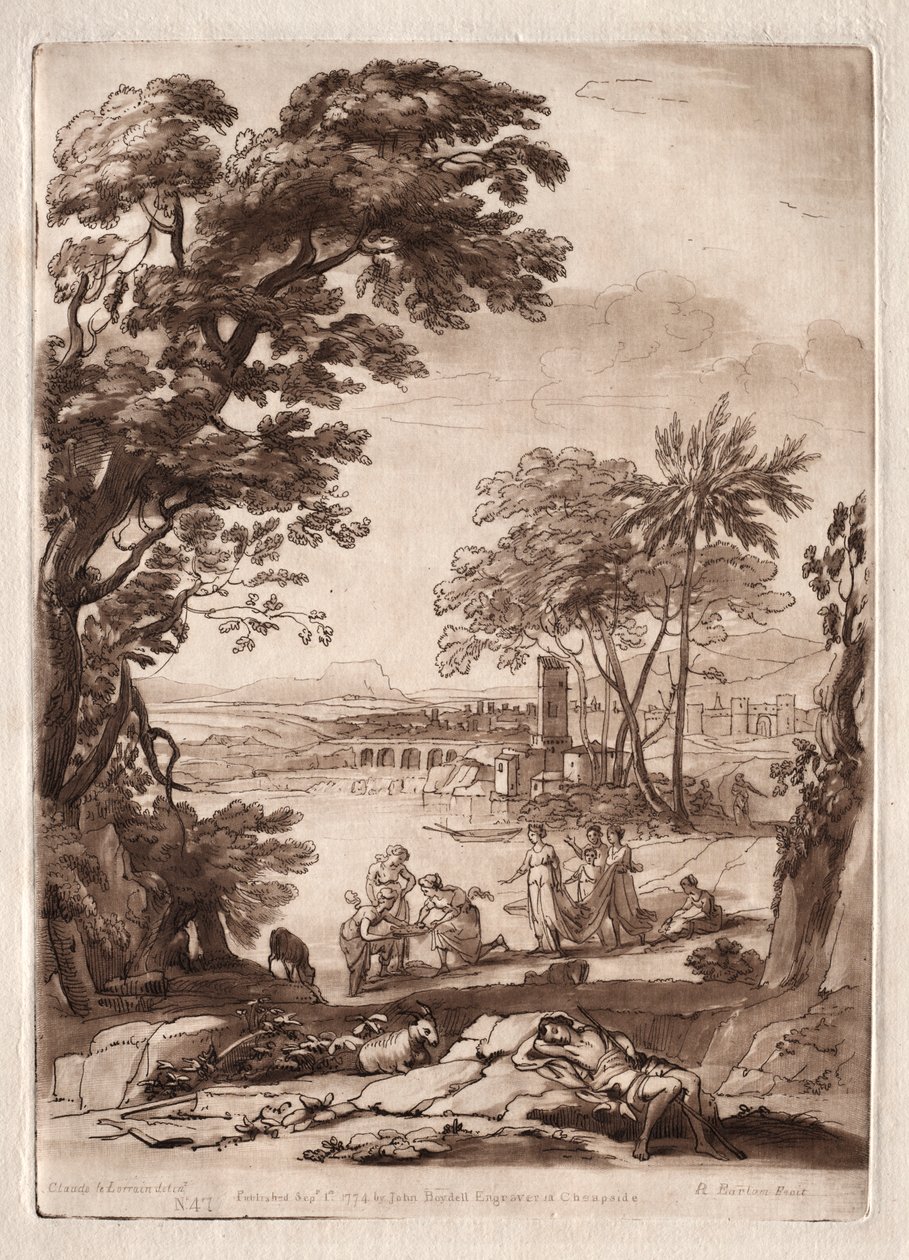 Liber Veritatis: Nr. 47, Eine Flusslandschaft mit der Auffindung von Moses von Richard Earlom