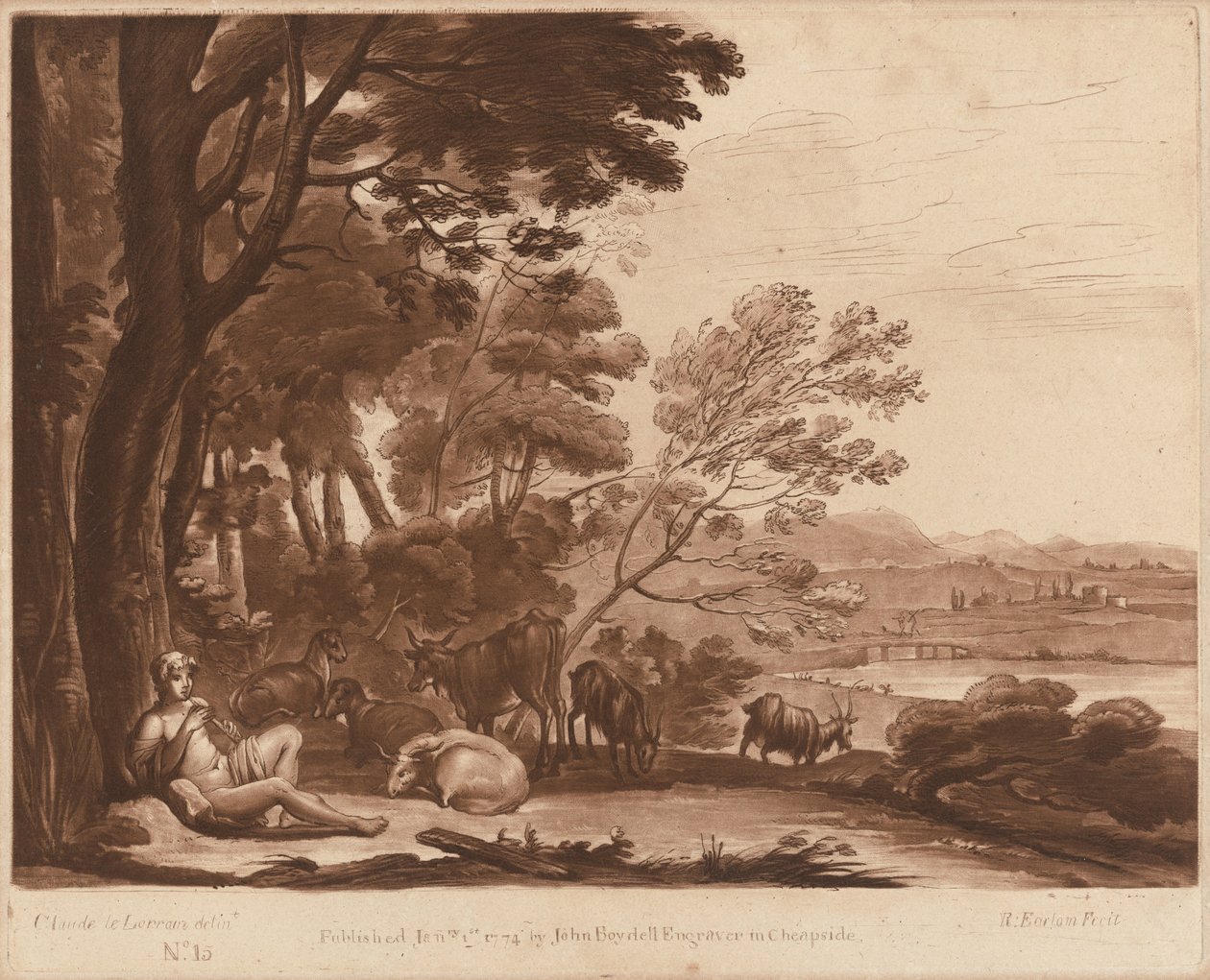 Landschaft Nr. 15 aus "Liber Veritatis" von Richard Earlom after Claude Lorrain