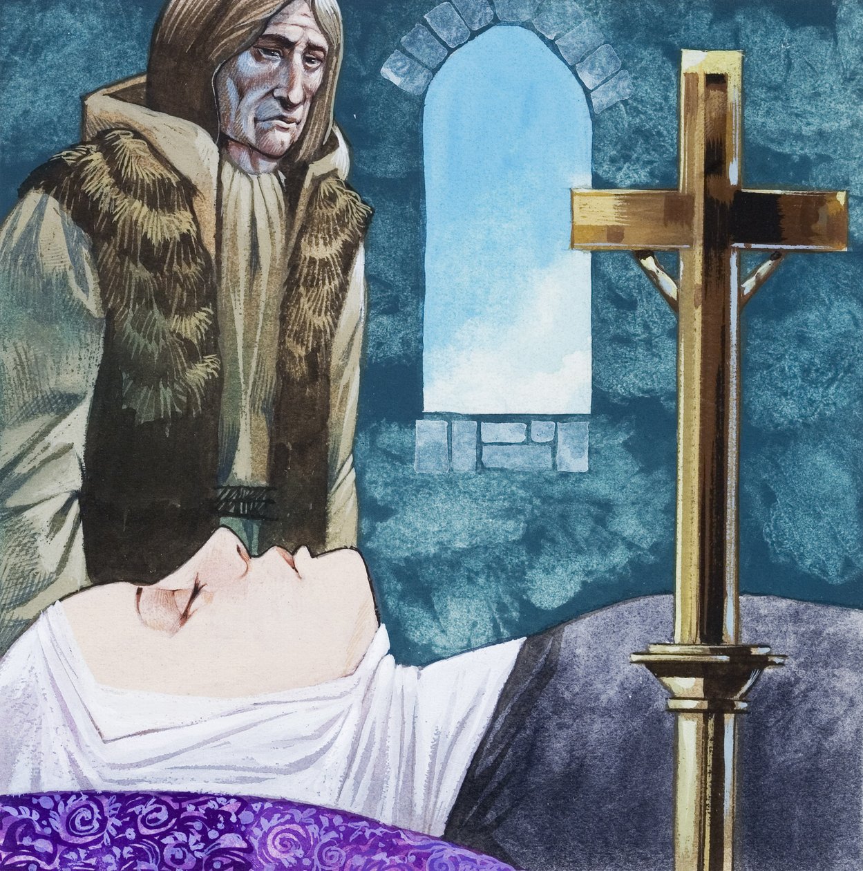 Sir Lancelot erreicht das Kloster und findet Königin Guinivere bereits verstorben von Richard Hook