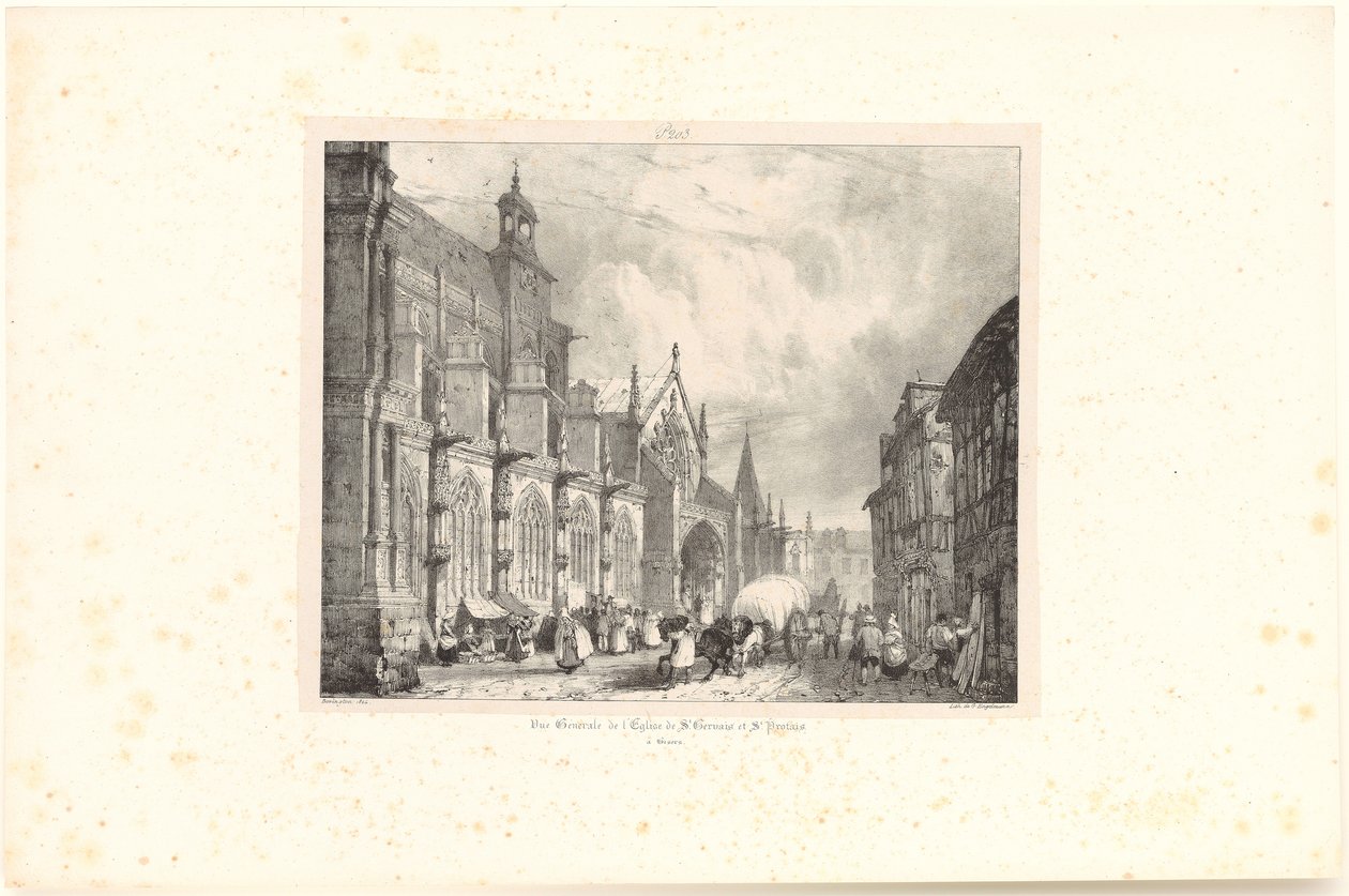 Ansicht der Kirche Saint-Gervais-et-Saint-Protais in Gisors, Blatt der Folge "Voyages pittoresques et romantiques dans l
