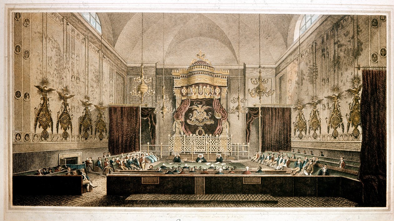 Ansicht des House of Lords, Oberhaus des Parlaments von Großbritannien. Gravur von Rothwell. 19. Jahrhundert Parker Gallery, London von Richard Rothwell