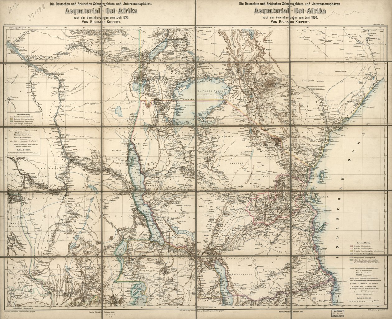 Die deutschen und britischen Schutzgebiete und Interessensphären in Äquatorial-Ost-Afrika von Richard; Sprigade Kiepert