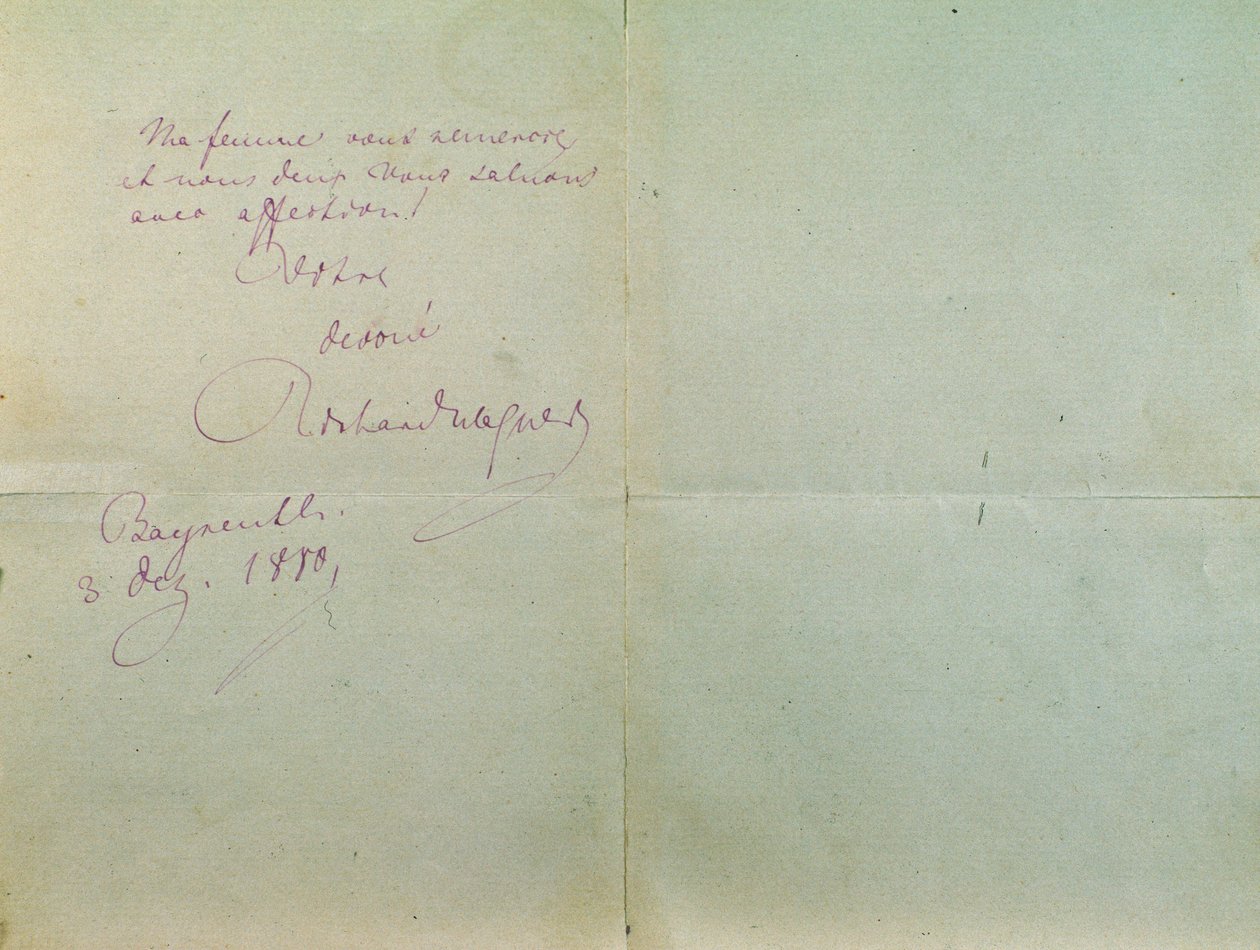 Handgeschriebener Brief von Richard Wagner an Luigi Mancinelli, 3. Dezember von Richard Wagner