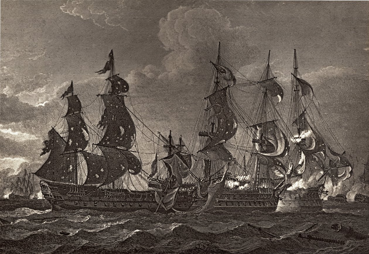 HMS Captain entert die San Nicholas und die San Josef, Illustration aus 