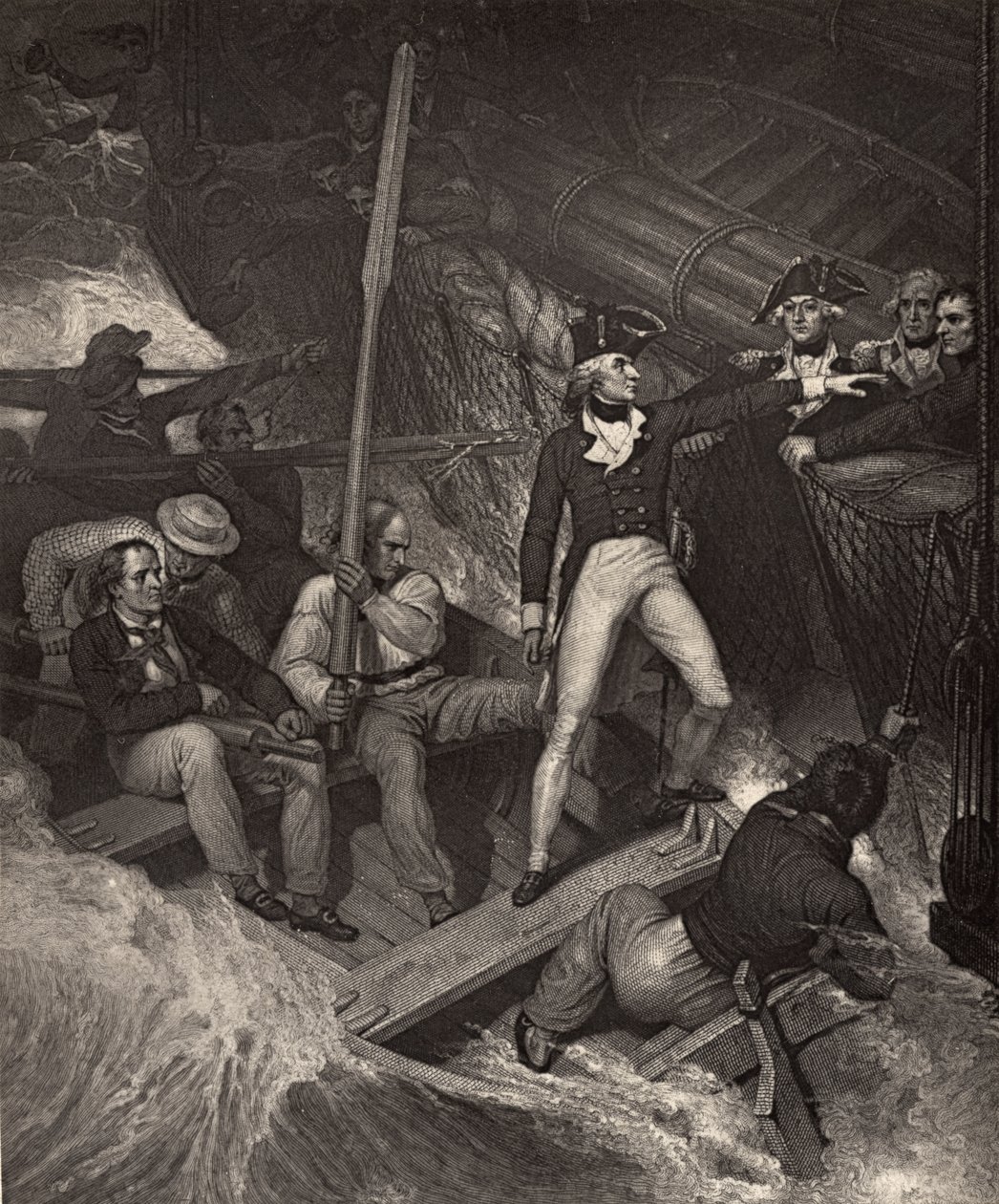 Leutnant Nelson meldet sich freiwillig, um einen Preis bei heftigem Sturm zu entern, Illustration aus 