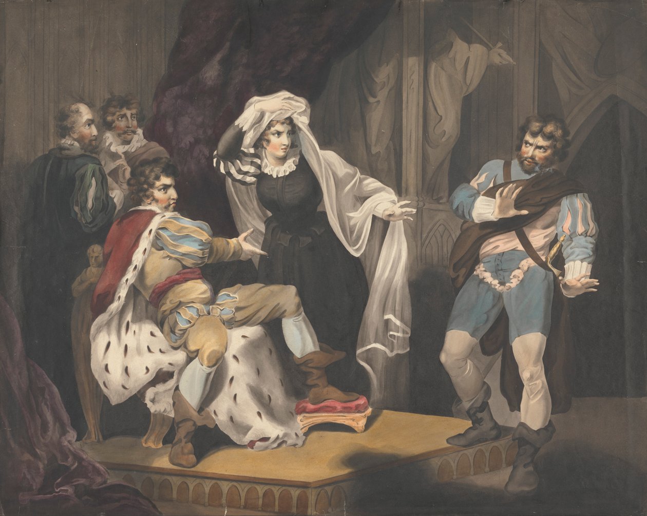 Theaterfiguren um einen Thron von Richard Westall