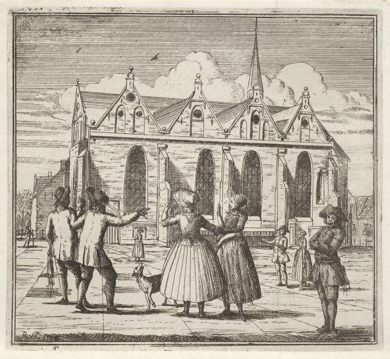 Männer und Frauen auf einem Platz bei der Grote Kerk in Leeuwarden von Rienk Jelgerhuis