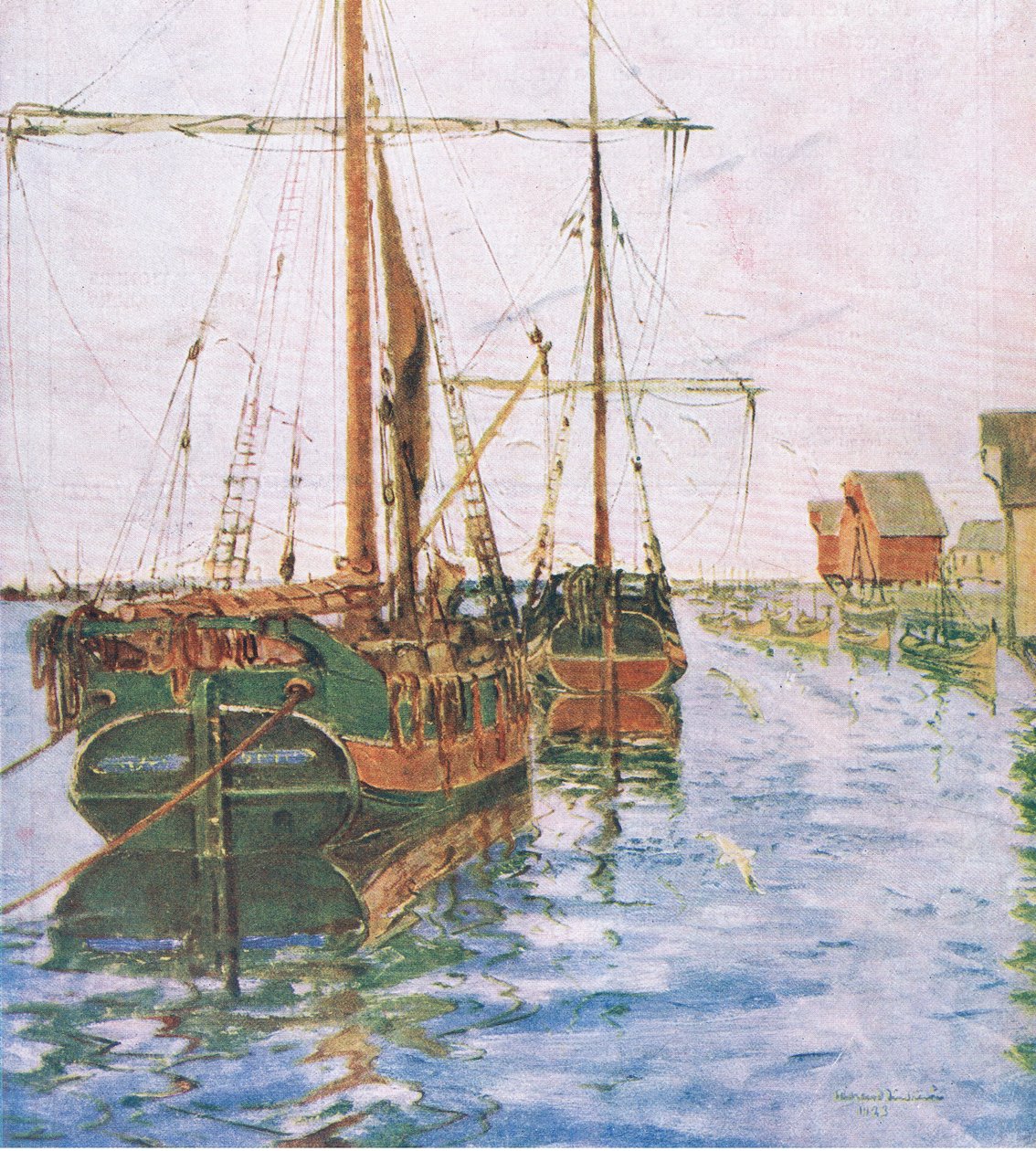Boote im Hafen, aus Mein Magazin, veröffentlicht 1922 von Rikard Lindstrom