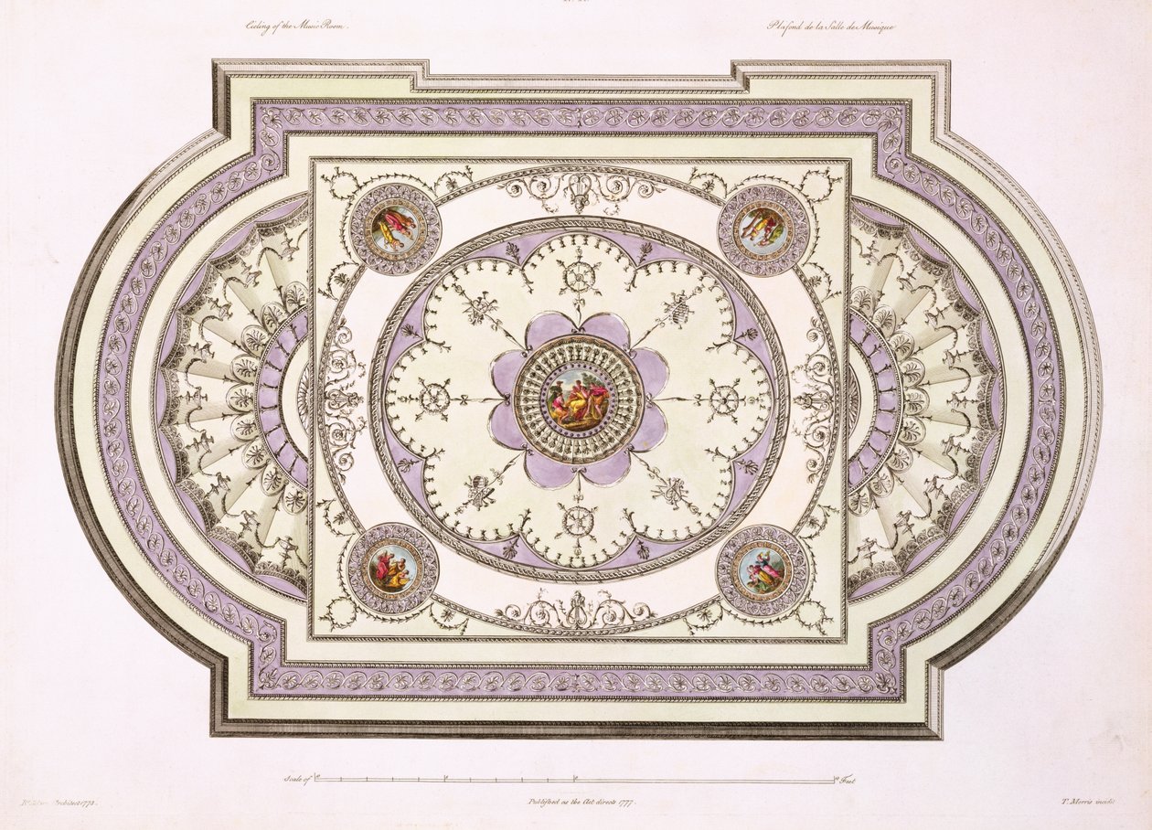 Die Decke des Musikzimmers, aus Werke in der Architektur, Band II, 1779 von Robert Adam