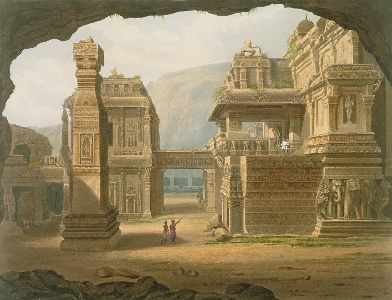 Großer ausgegrabener Tempel in Ellora im Jahr 1813, aus Band I von 