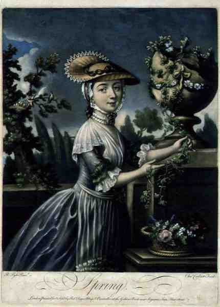 Frühling (gestochen von C. Corbutt, veröffentlicht von Robert Sayer, ca. 1760) von Robert (after) Pyle