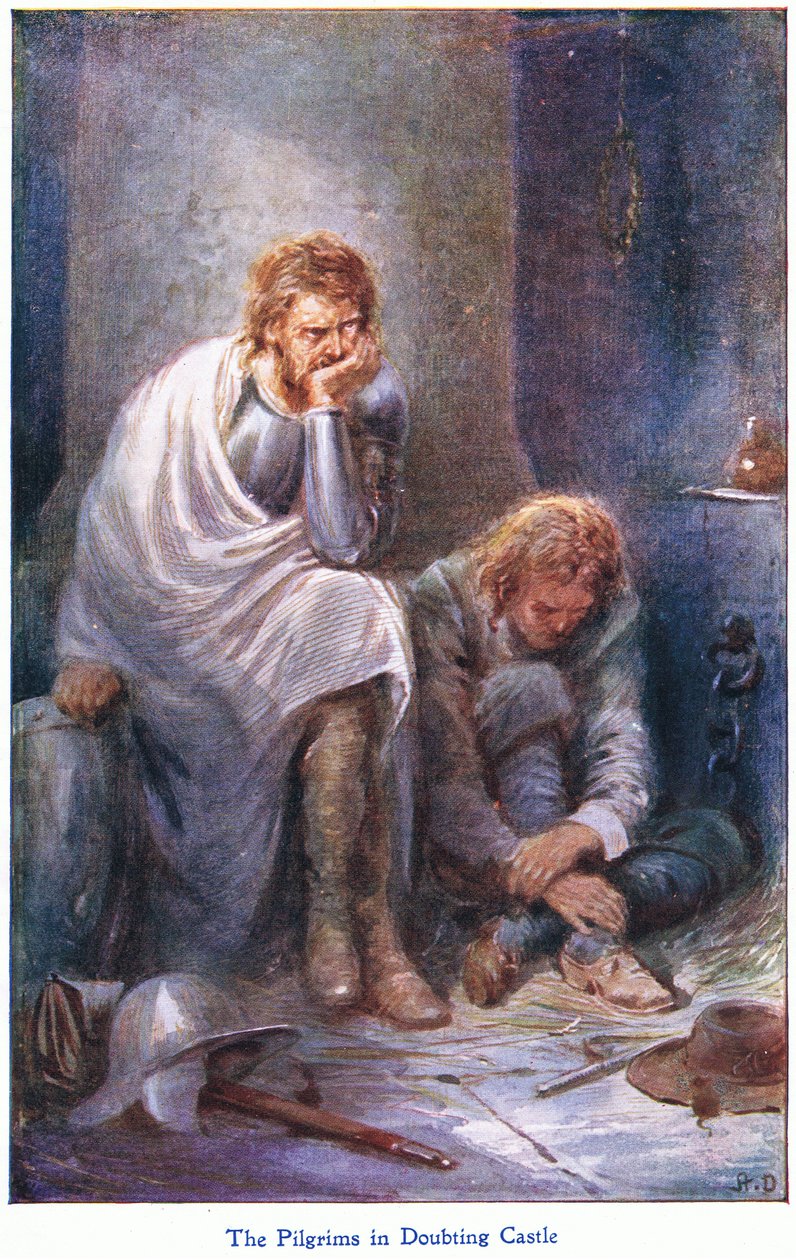 Die Pilger im Schloss des Zweifels, aus The Pilgrims Progress, veröffentlicht von John F Shaw & Co, ca. 1900 von Robert Ambrose Dudley
