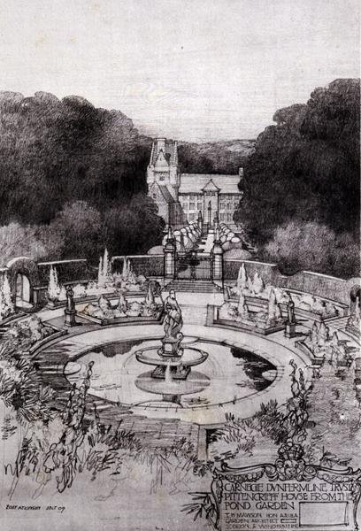 Pittencrieff House vom Teichgarten, aus Thomas Mawson