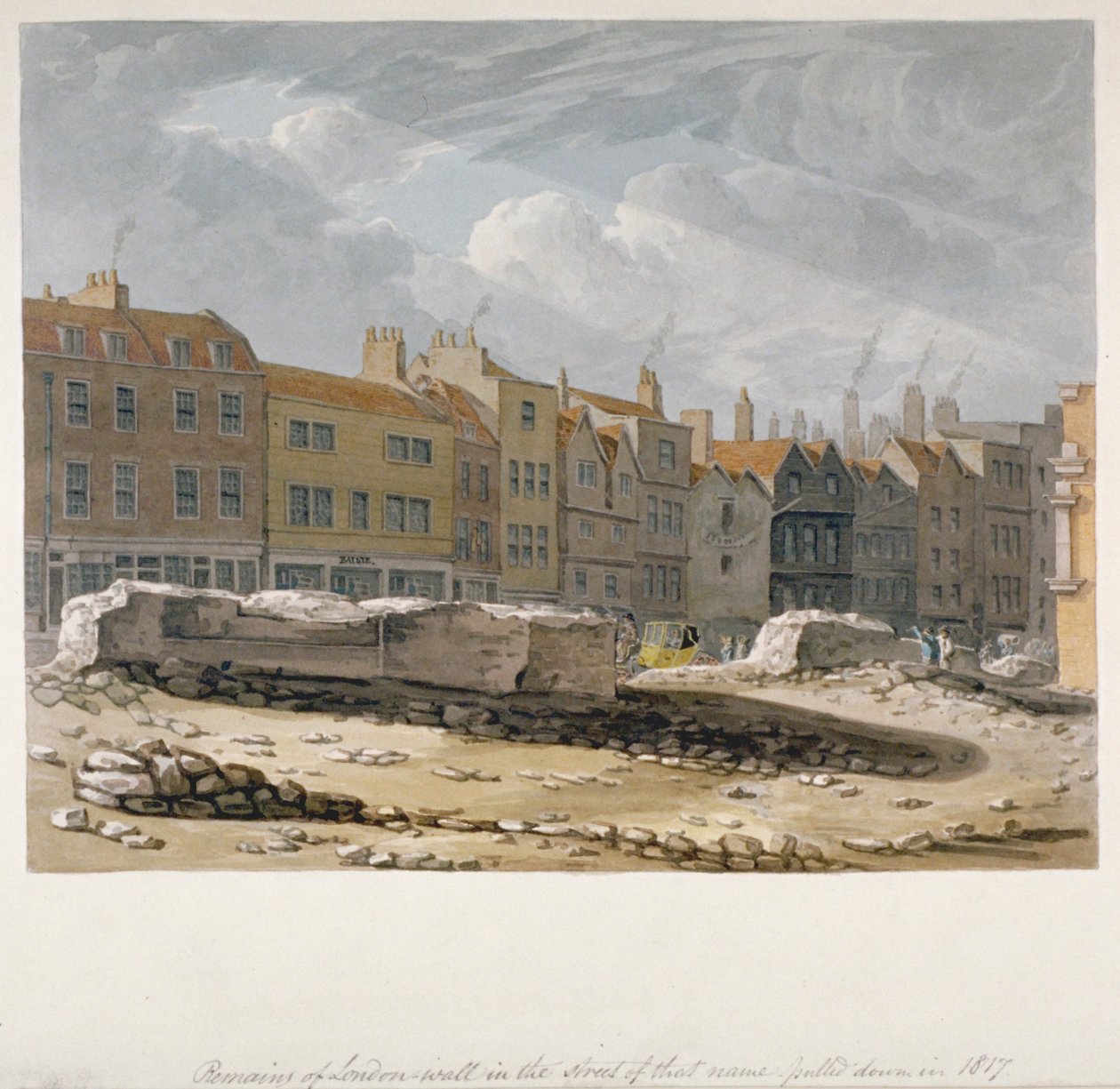 Überreste der Londoner Mauer, die 1817 abgerissen wurden, City of London, 1817 von Robert Blemmell Schnebbelie