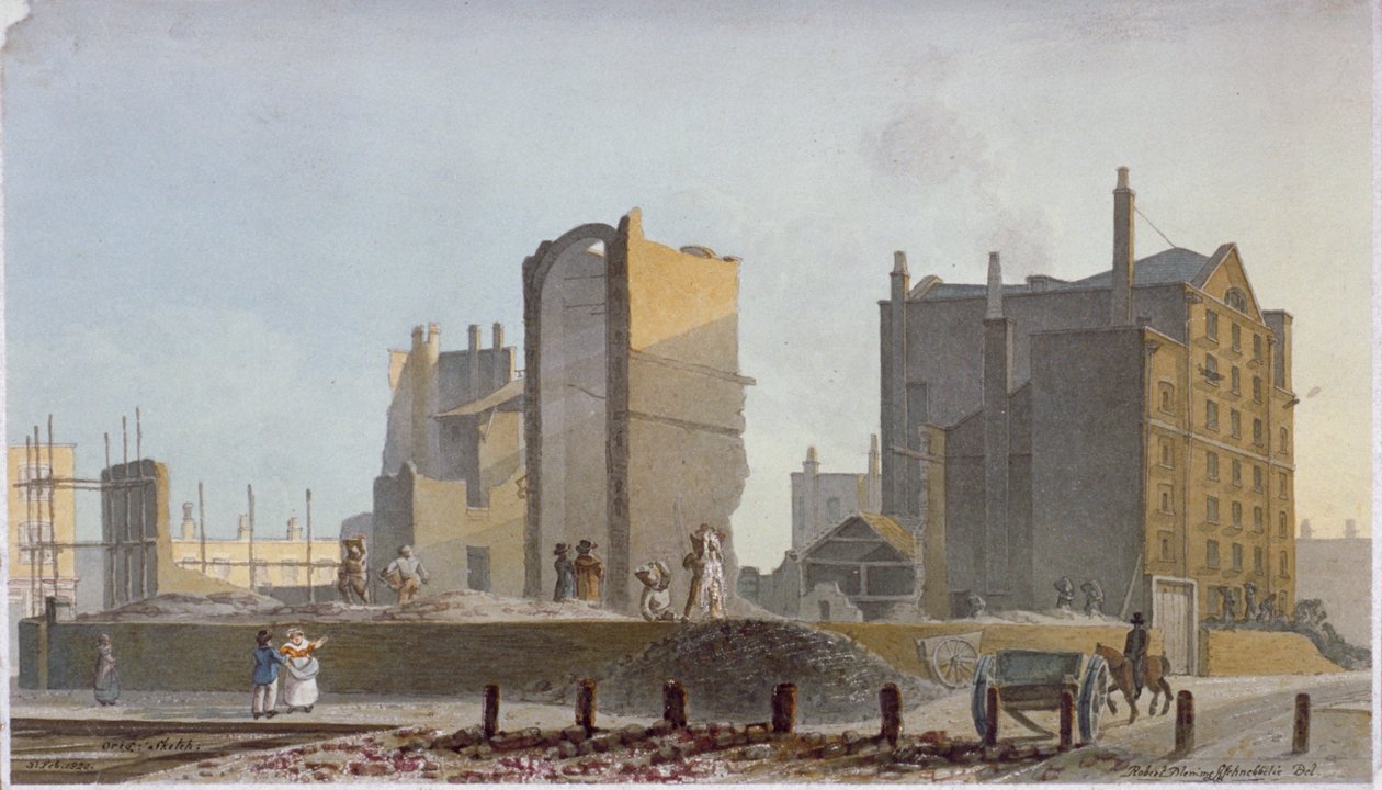 Ruiniertes Gebäude, Commercial Road, Stepney, London, 1820 von Robert Blemmell Schnebbelie