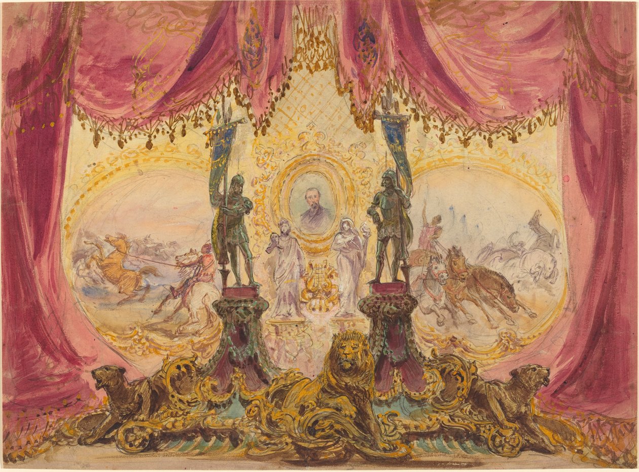 Bühnenbild mit Gemälden und Statuen von Robert Caney