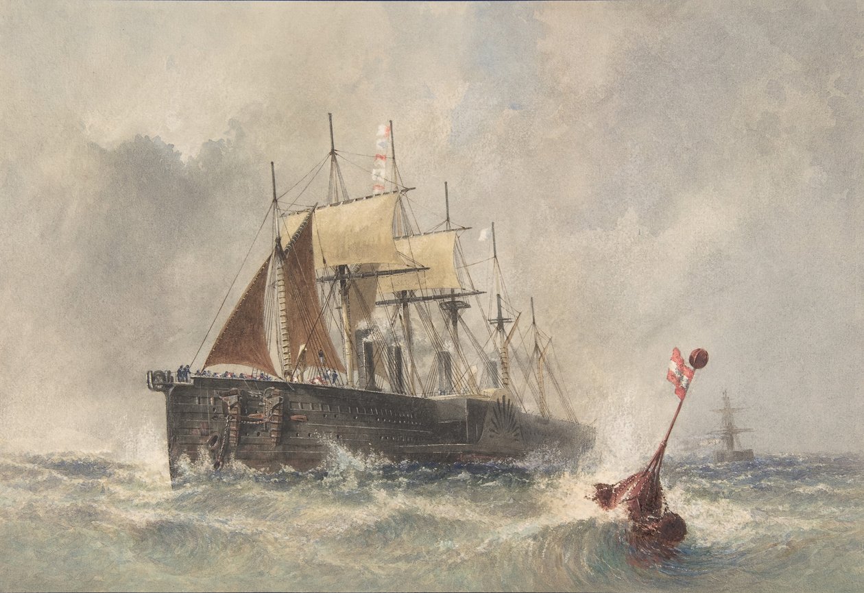 Das Aussetzen der Boje vom Bug der Great Eastern am 8. August 1865, 1865-66 von Robert Charles Dudley