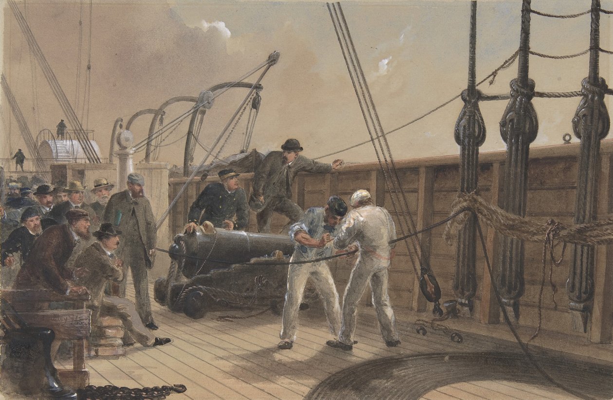 Spleißen des Kabels nach dem ersten Unfall an Bord der Great Eastern, 25. Juli 1865, 1865-66 von Robert Charles Dudley