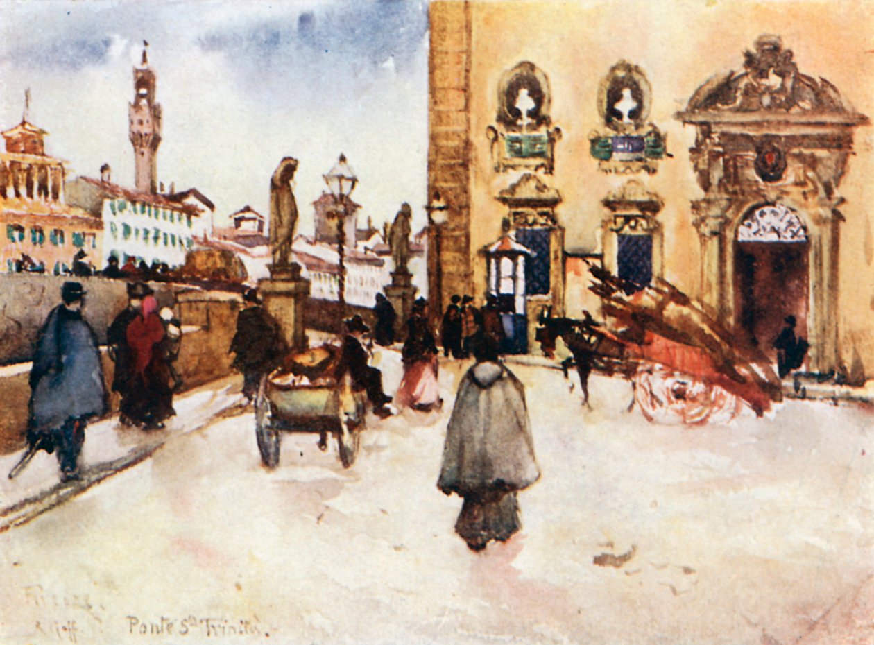Der Frescobaldi-Palast mit der Ponte Santa Trinita und dem Turm des Palazzo Vecchio von Robert Charles Goff