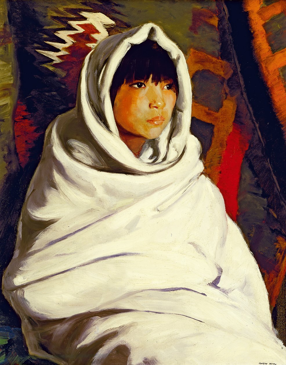 Indisches Mädchen in einer weißen Decke von Robert Cozad Henri