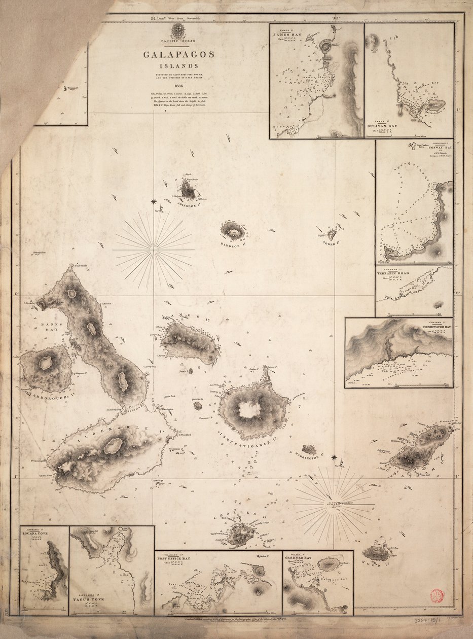Karte der Galapagos-Inseln, vermessen während der Reise der HMS 
