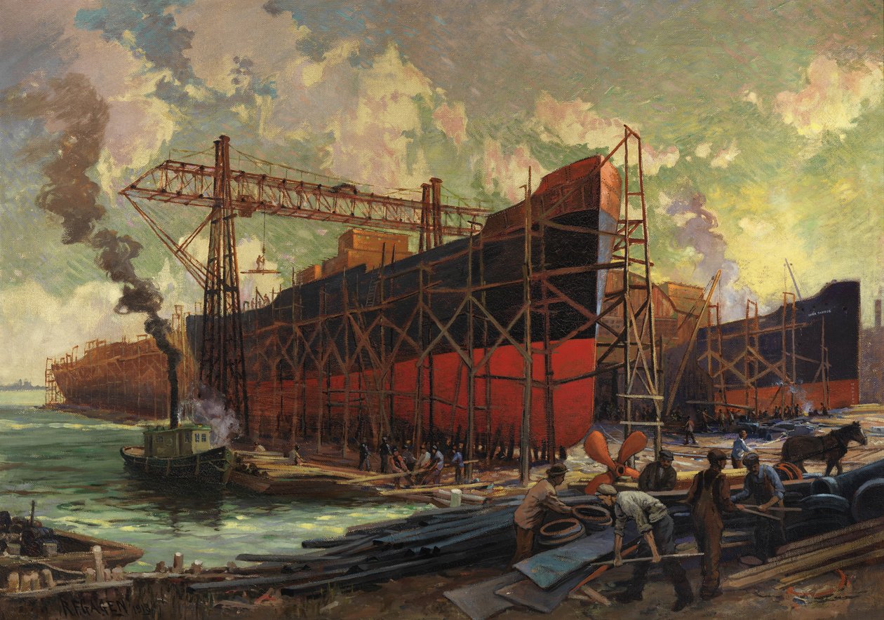 Schiffbau in Ashbridges Bay, Toronto, 1918 von Robert Ford Gagen