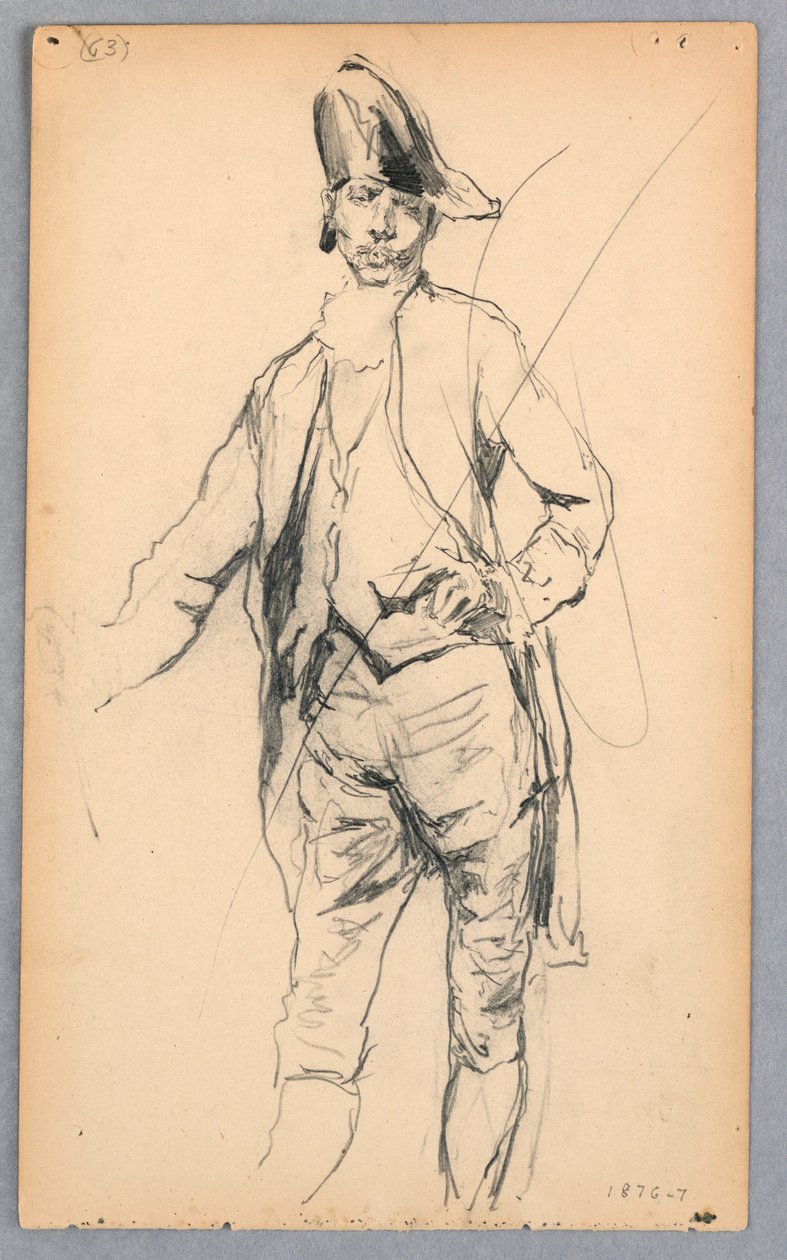 Zeichnung, Stehende männliche Figur in Kostüm des 17. Jahrhunderts, 1876-77 von Robert Frederick Blum