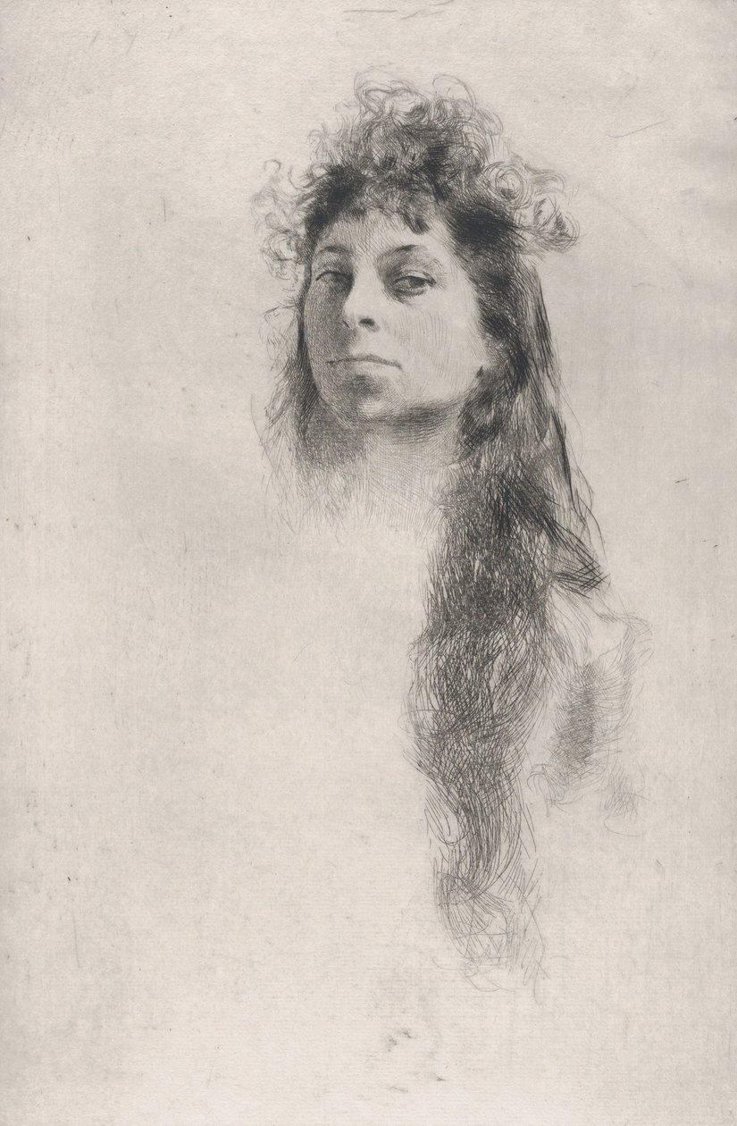 Kopf eines Mädchens mit langen Haaren von Robert Frederick Blum