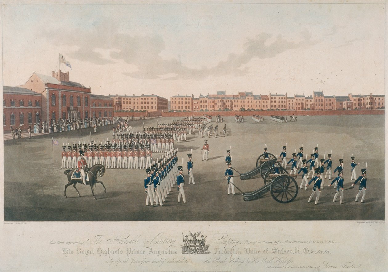 Szene der Honourable Artillery Company, City Road, Finsbury, Islington, London, 1829 von Robert Havell